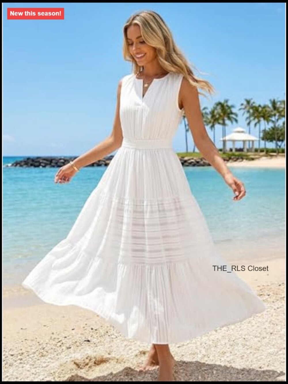 Sleeveless V-Neck Midi Dress with Pockets Cotton - Picture 4 of 7
